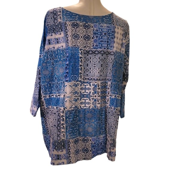 Jessica London Blue Blouse Patchwork Sequin Accents 3/4 Sleeves 26/28 JJ3284 - Picture 6 of 10